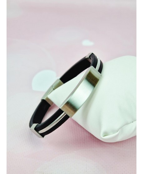 Bransoletka męska skórzana ze stalową wstawką