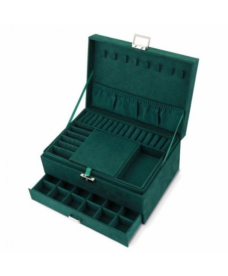 Elegancka szkatułka na biżuterię zamszowa butelkowa zieleń