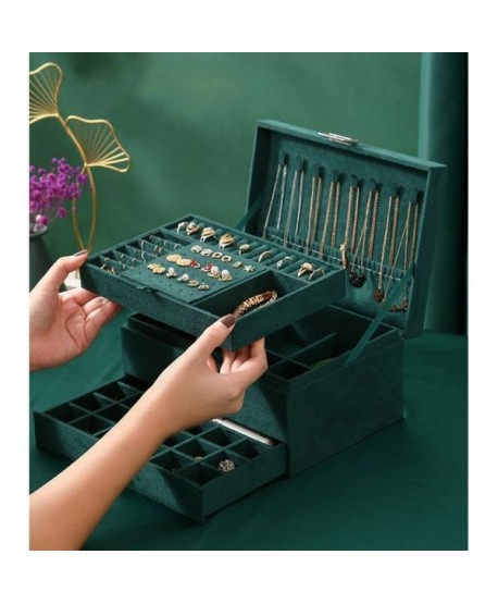 Elegancka szkatułka na biżuterię zamszowa butelkowa zieleń