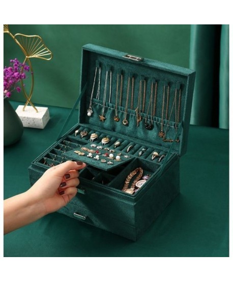 Elegancka szkatułka na biżuterię zamszowa butelkowa zieleń