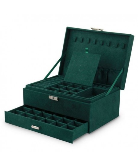 Elegancka szkatułka na biżuterię zamszowa butelkowa zieleń