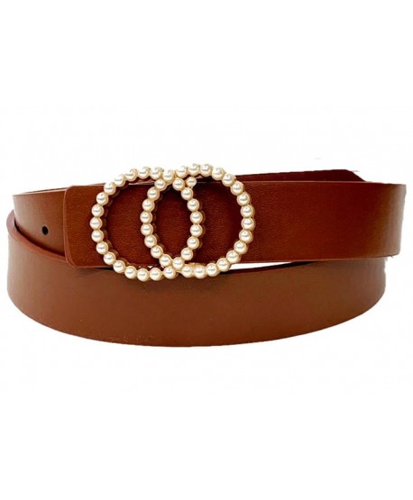 Brązowy pasek z klamerką z perełek
