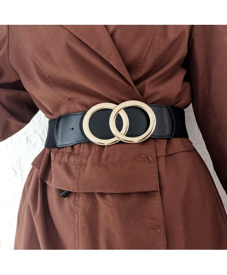 Czarny pasek na gumie z okrągłą klamrą