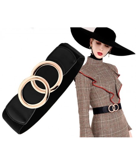 Czarny pasek na gumie z okrągłą klamrą