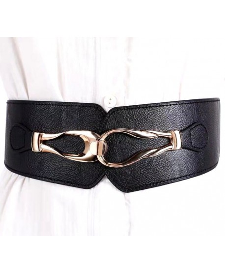 Czarny pasek na gumie ze złotą wstawką