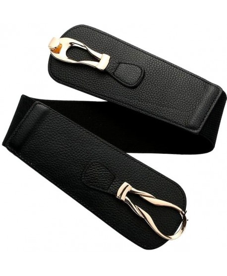Czarny pasek na gumie ze złotą wstawką