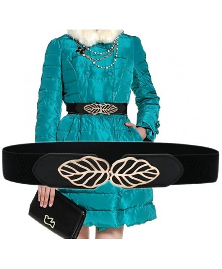 Czarny pasek na gumie z uroczymi listkami