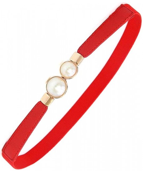Delikatny pasek na gumie z perełkami- czerwony