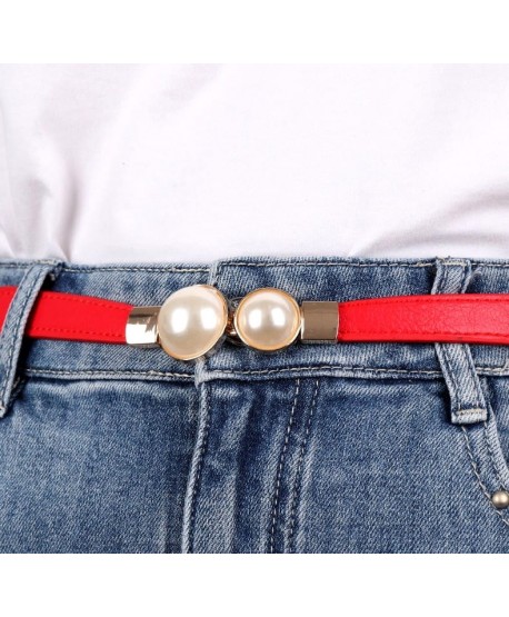 Delikatny pasek na gumie z perełkami- czerwony