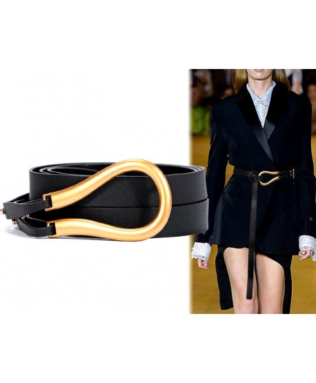 Przekładany czarny pasek ze złotą klamrą