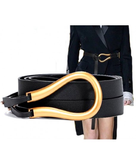 Przekładany czarny pasek ze złotą klamrą