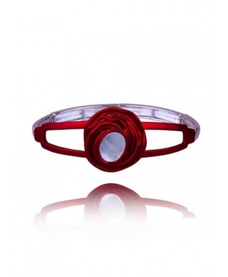 Bransoletka czerwony matowy kwiatek na gumce