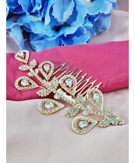 Ozdobny grzebień złoty kryształowe łezki