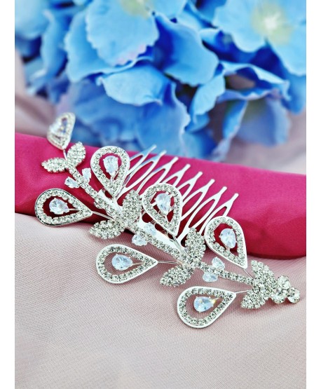 Ozdobny grzebień srebrny kryształowe łezki