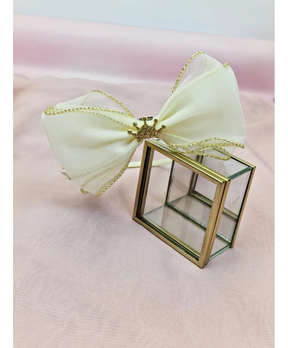 Opaski do włosów z szyfonową kokardą i koroną