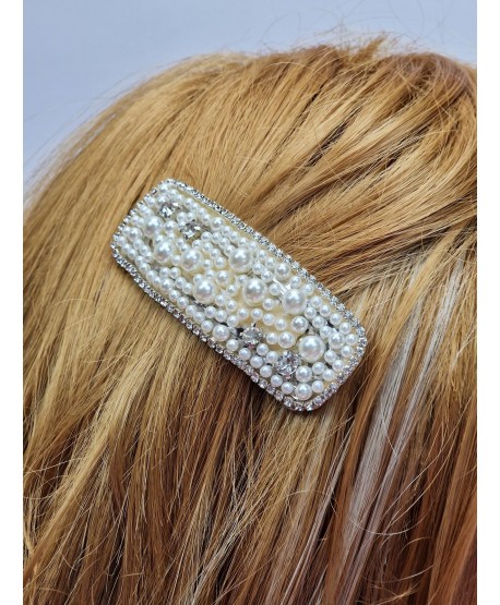 Ozdobna spinka do włosów perełkowa z kryształkami