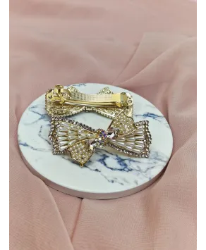 Ozdobne spinki do włosów automatyczne kokardki z perełkami