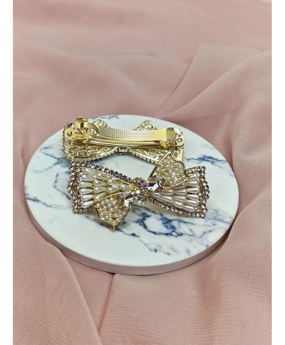 Ozdobne spinki do włosów automatyczne kokardki z perełkami