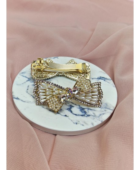 Ozdobne spinki do włosów automatyczne kokardki z perełkami