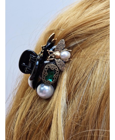 Ozdobne klamerki do włosów z perełką i muchą