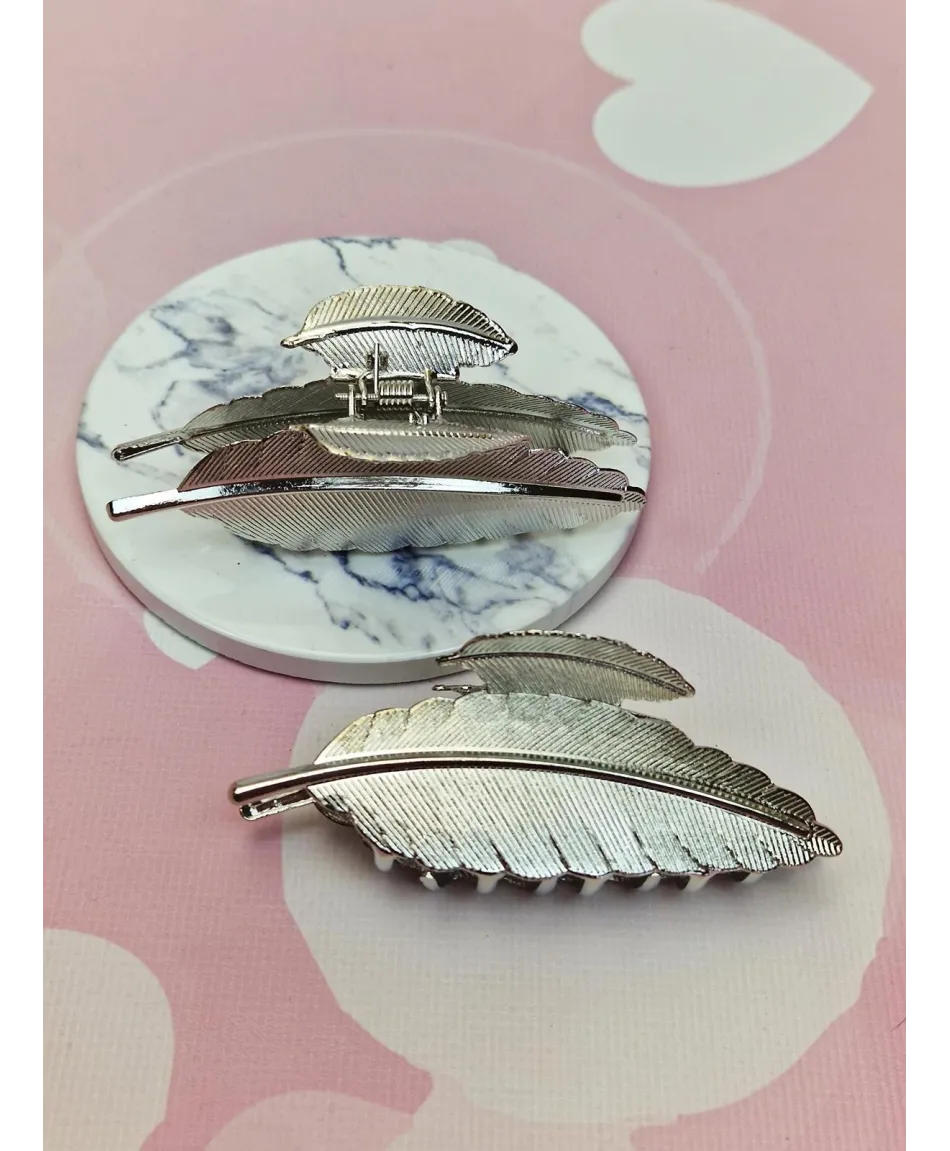 Spinki klamry do włosów złote srebrne liść