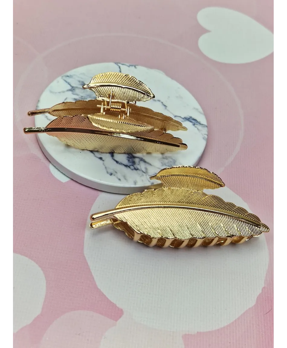 Spinki klamry do włosów złote srebrne liść