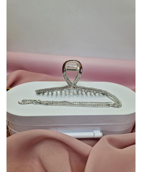 Spinka klamra ozdobna do włosów z wiszącymi kryształkami srebrna