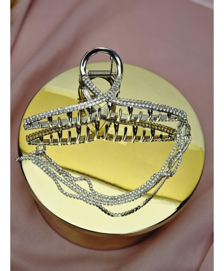 Spinka klamra ozdobna do włosów z wiszącymi kryształkami srebrna