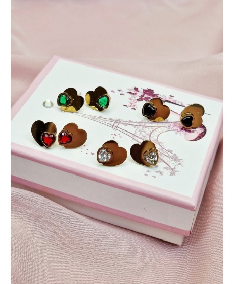 Kolczyki stal serduszka na sztyfcie z cyrkonią