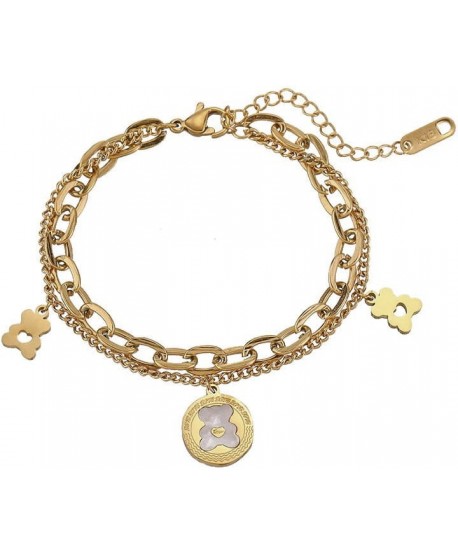 Bransoletka stal złota z misiami i łańcuchem