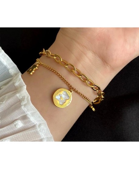 Bransoletka stal złota z misiami i łańcuchem