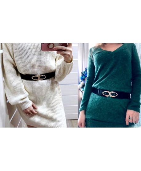 Czarny pasek na gumie złota kokarda