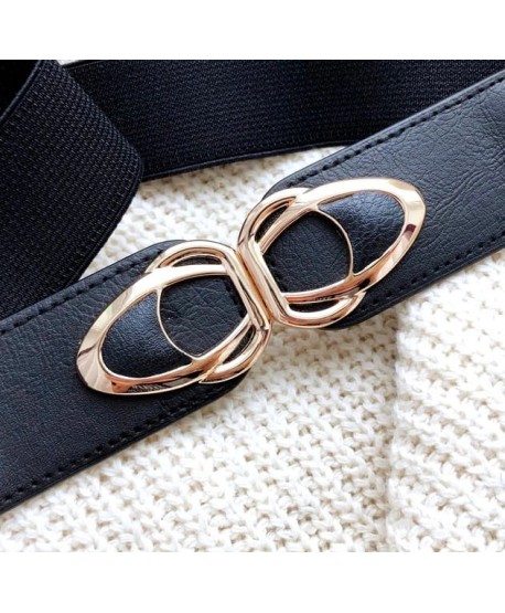 Czarny pasek na gumie złota kokarda