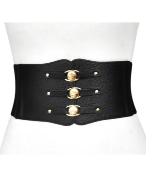 Czarny pasek na gumie złote guziczki