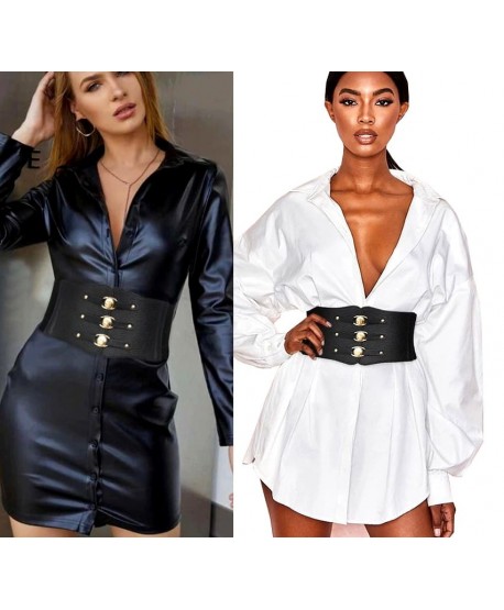 Czarny pasek na gumie złote guziczki