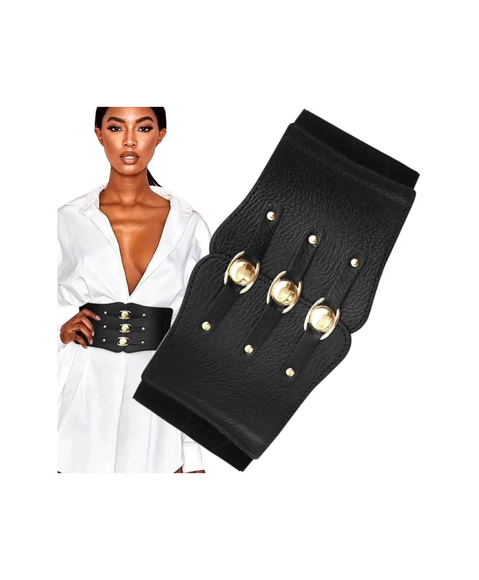 Czarny pasek na gumie złote guziczki