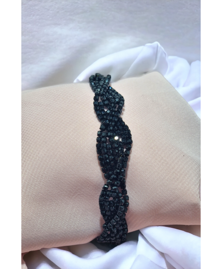 Bransoletka czarna dżetowa warkocz