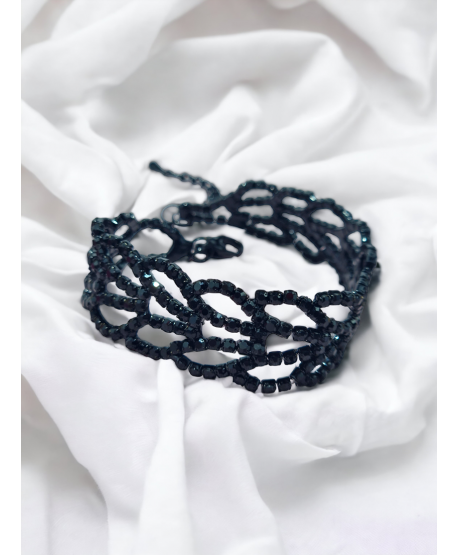 Bransoletka czarna dżetowa listki