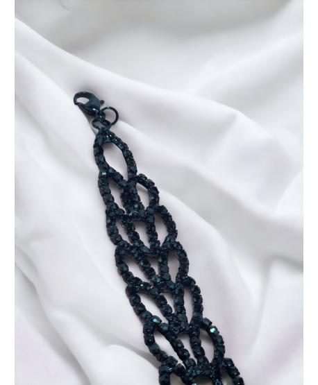 Bransoletka czarna dżetowa listki