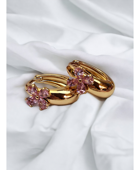 Kolczyki stal kółeczka z cyrkoniowymi kwiatkami