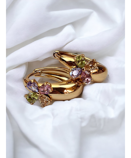 Kolczyki stal kółeczka z cyrkoniowymi kwiatkami