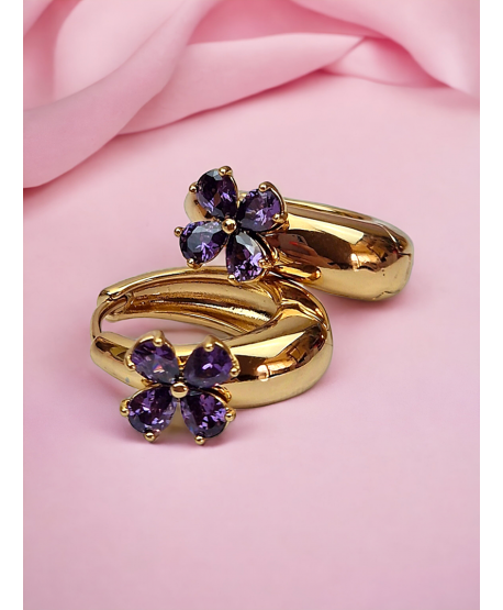 Kolczyki stal kółeczka z cyrkoniowymi kwiatkami