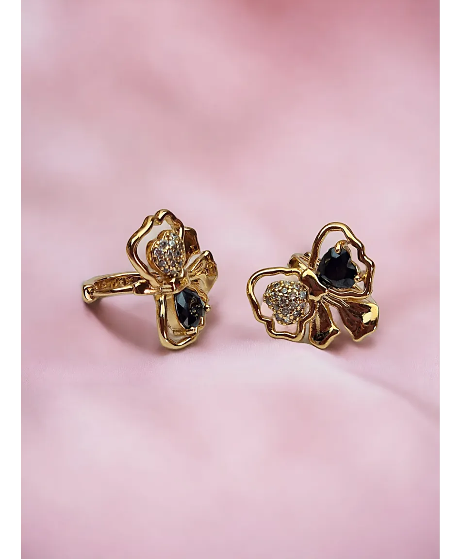 Kolczyki stal duża kokarda z cyrkonią