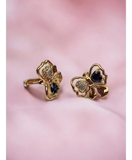 Kolczyki stal duża kokarda z cyrkonią