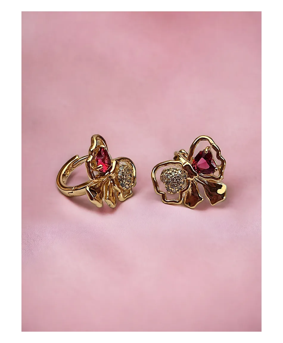 Kolczyki stal duża kokarda z cyrkonią