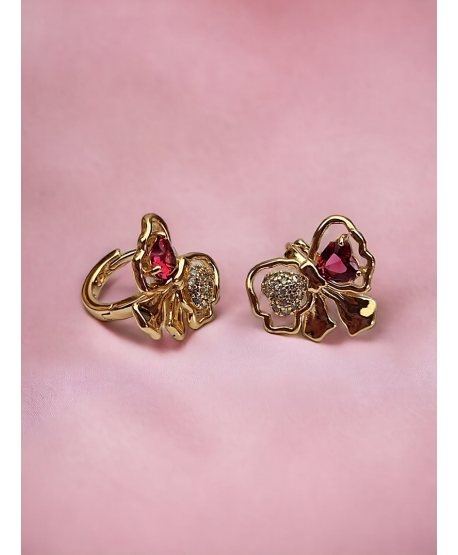 Kolczyki stal duża kokarda z cyrkonią