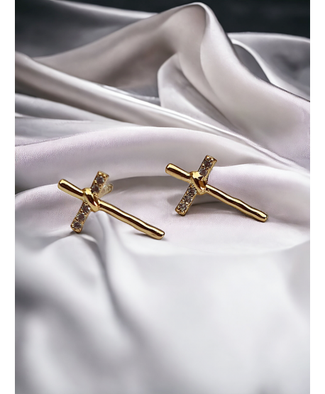 Kolczyki stal złote krzyżyki