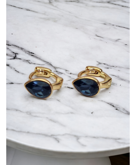 Kolczyki stal mini kółeczka z granatową łezką