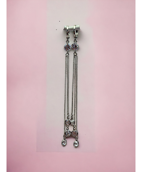 Kolczyki stal wiszące łańcuszki zakończone cyrkoniami