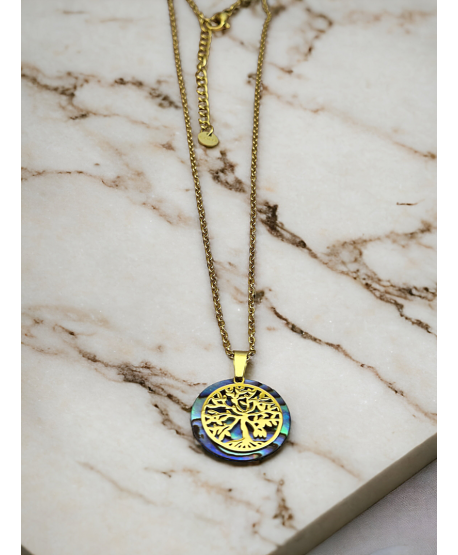 Naszyjnik stal drzewko szczęścia z pawim okiem